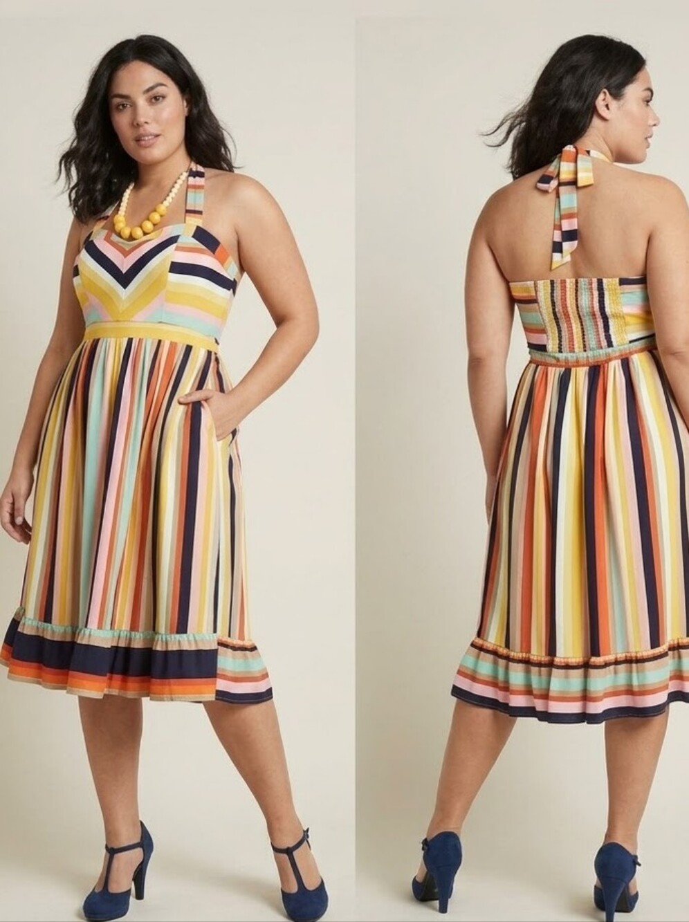 Modcloth Striped Halter Sweetheart Dress